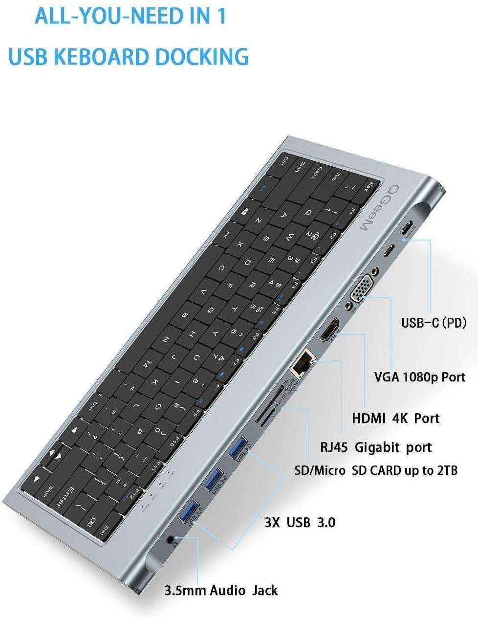 11 in 1 Hub USB C Docking Station with Keyboard with HDM I RJ45 Compatible with MacBook Pro i Pad Pro 11 in 1 Keyboard Hub