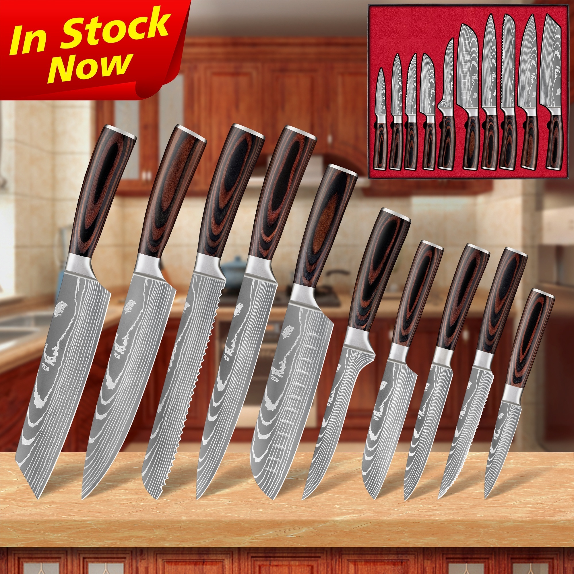 Brown Pakka Wood Handle 67 Layers VG10 Kitchen Knives Stainless Steel Japanese Knifes Damascus Chef Knife Set With Box