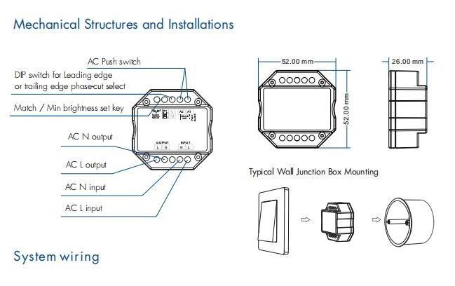 SKYDANCE S1-B(WZ) 100V-240VAC zigbee triac dimmer rf Tuya triac Push switch AC phase cut dimmer for led lamps