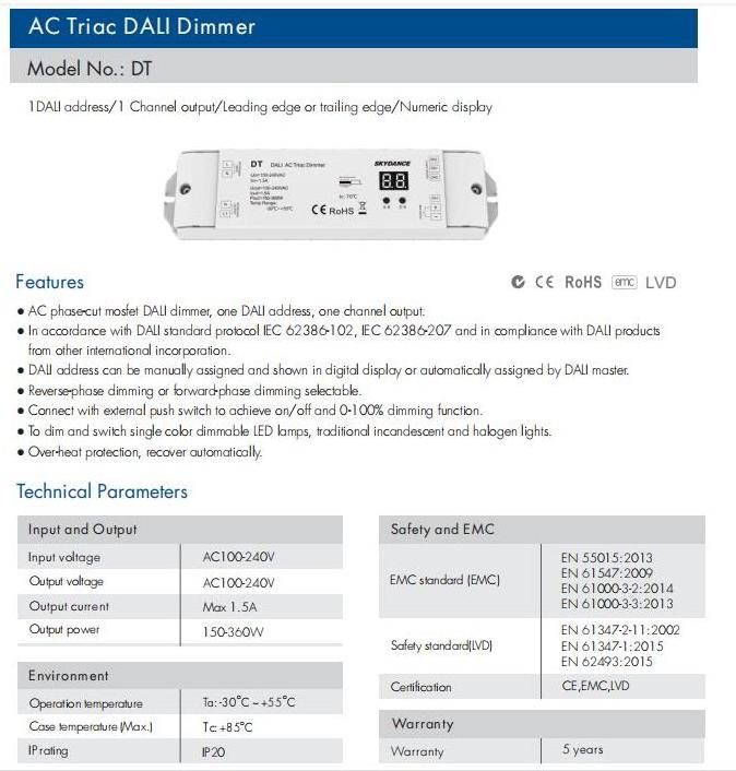 Skydance DT Dali TRIAC AC driver DALI address  numeric display DALI Dimmer 220V 230V