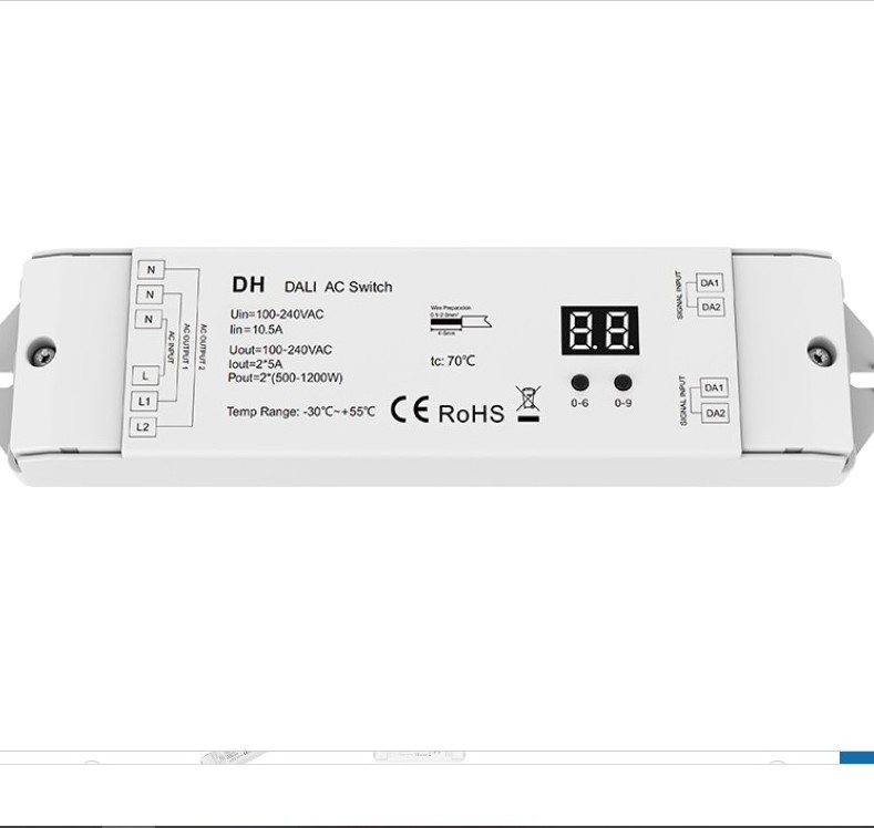 SKYDANCE AC100-240V DT7 DALI2 AC Switch 2 Channel DALI Dimmer Switch Numeric display 2 DALI address  light switch 500W-1200W