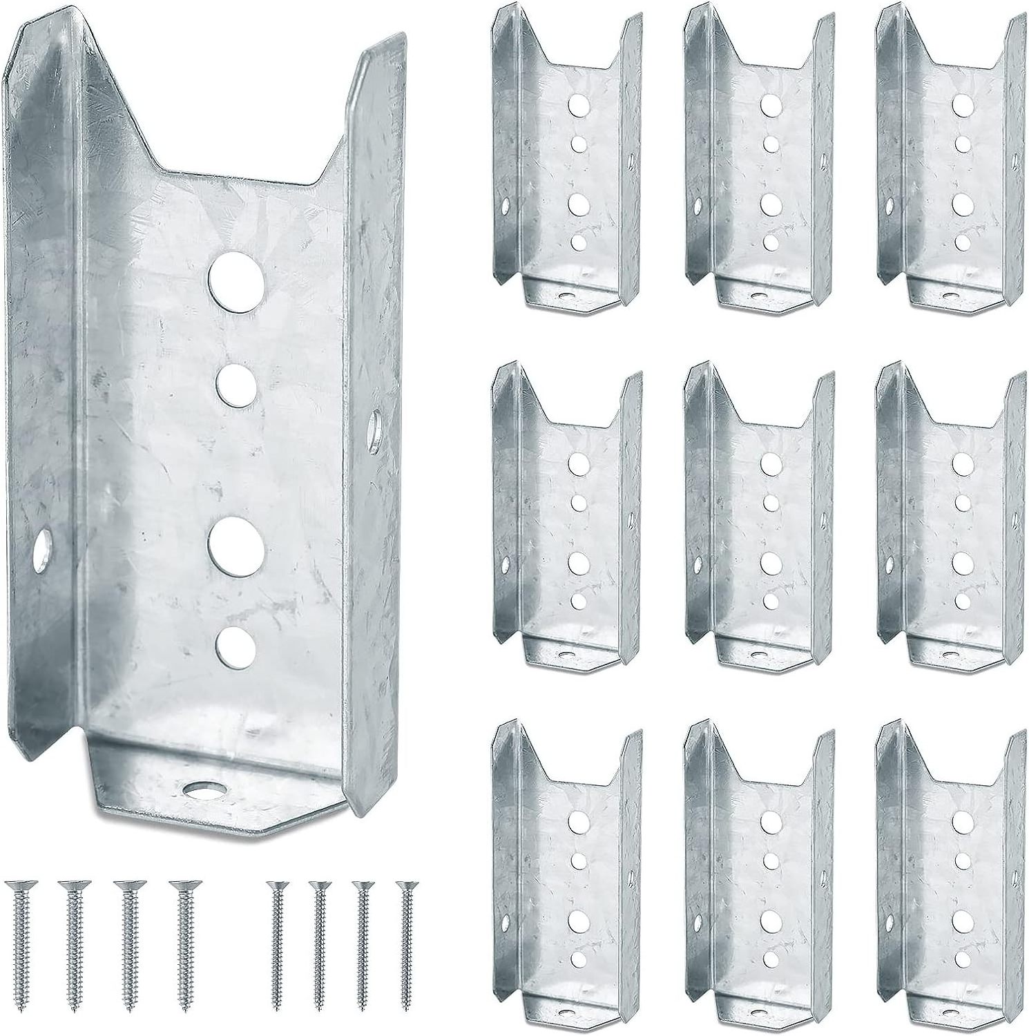 Fence Bracket Repair Kit 10 Pack Galvanized 2x4 Brackets for Wood Rail Includes 70pcs 304 Stainless Steel Screws