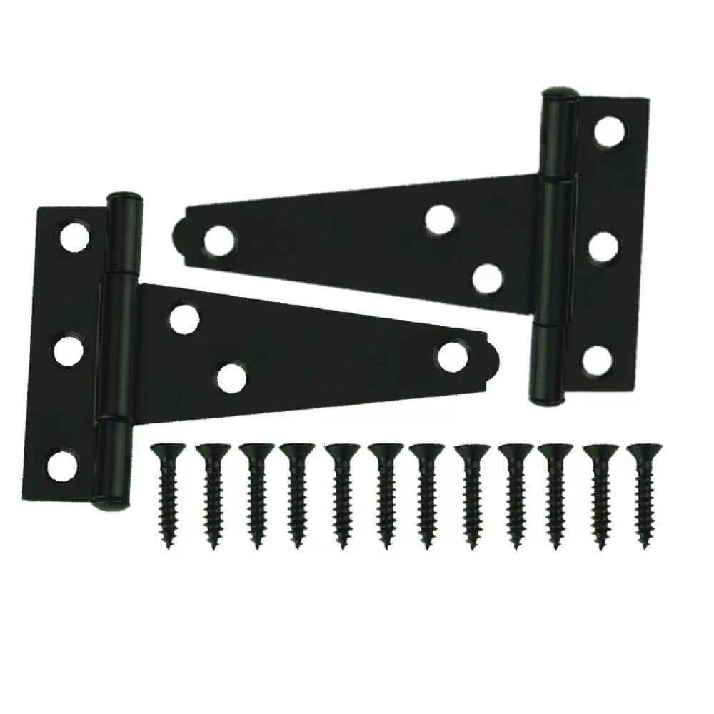 T Strap Hinges Gate Hinges 4 inch Heavy Duty for Wooden Fences Black Shed Doors Hinges Wrought Hardware Iron Rustproof