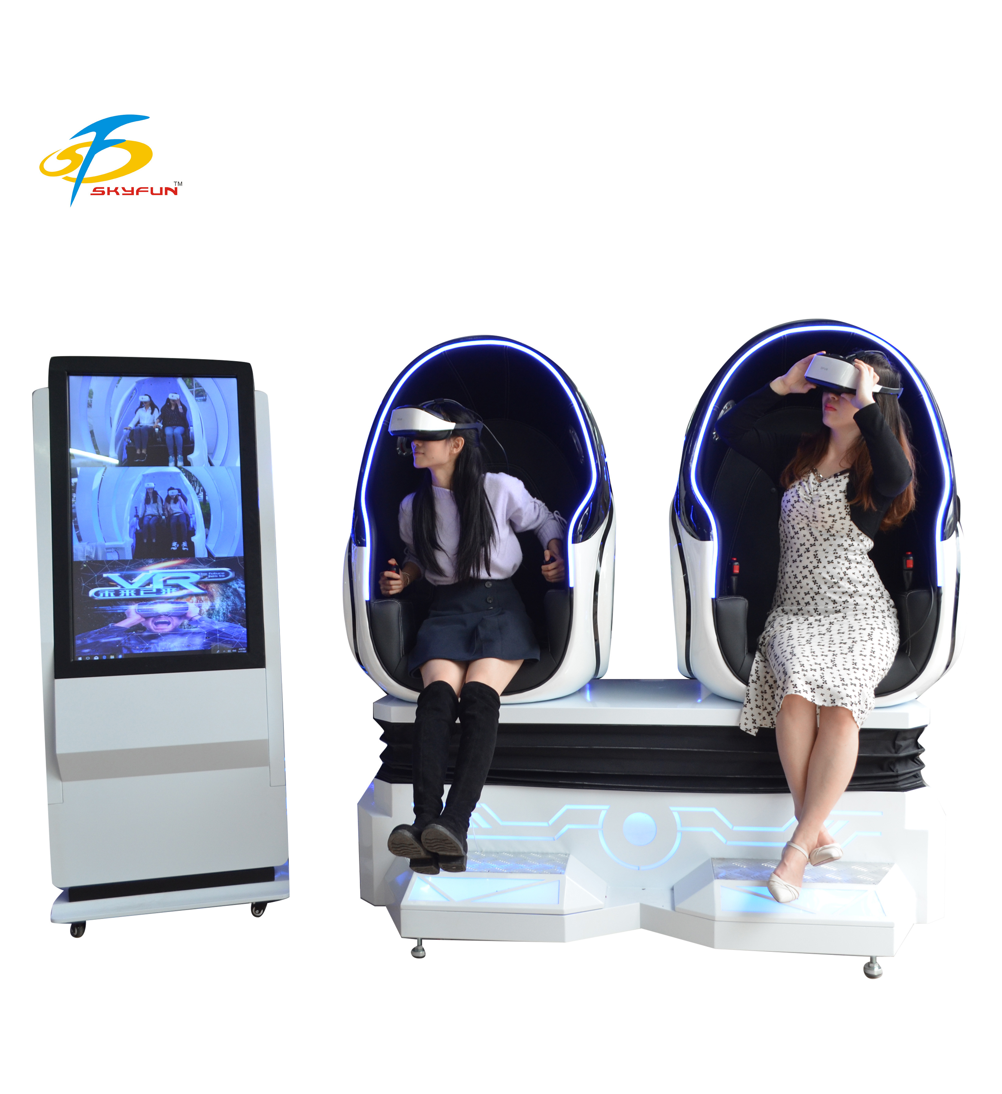 skyfun 2 / 3 / 4 seat multiplayer vr egg chair 9D vr All In One vr roller coaster simulator 360 vr simulator