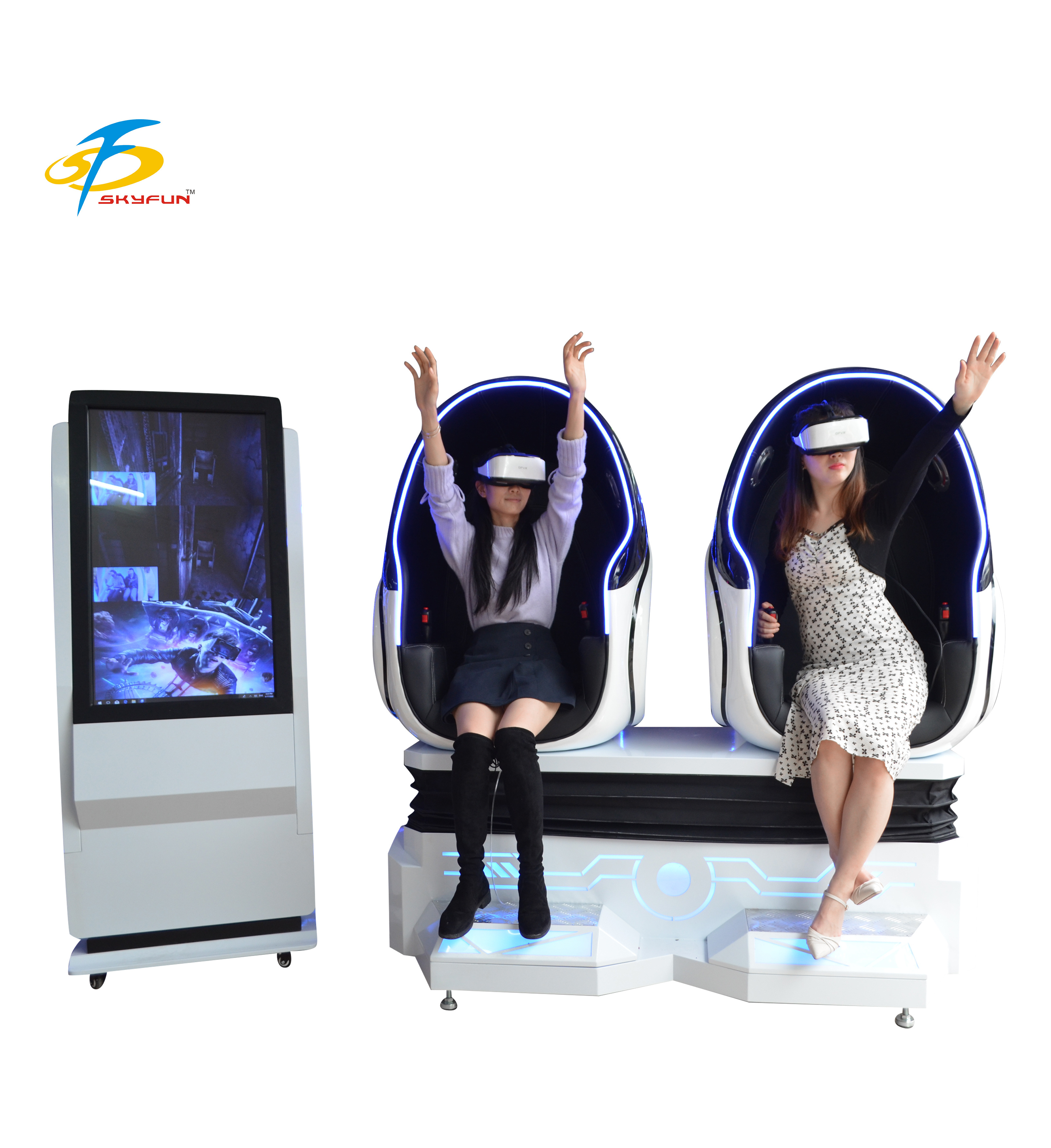 skyfun 2 / 3 / 4 seat multiplayer vr egg chair 9D vr All In One vr roller coaster simulator 360 vr simulator