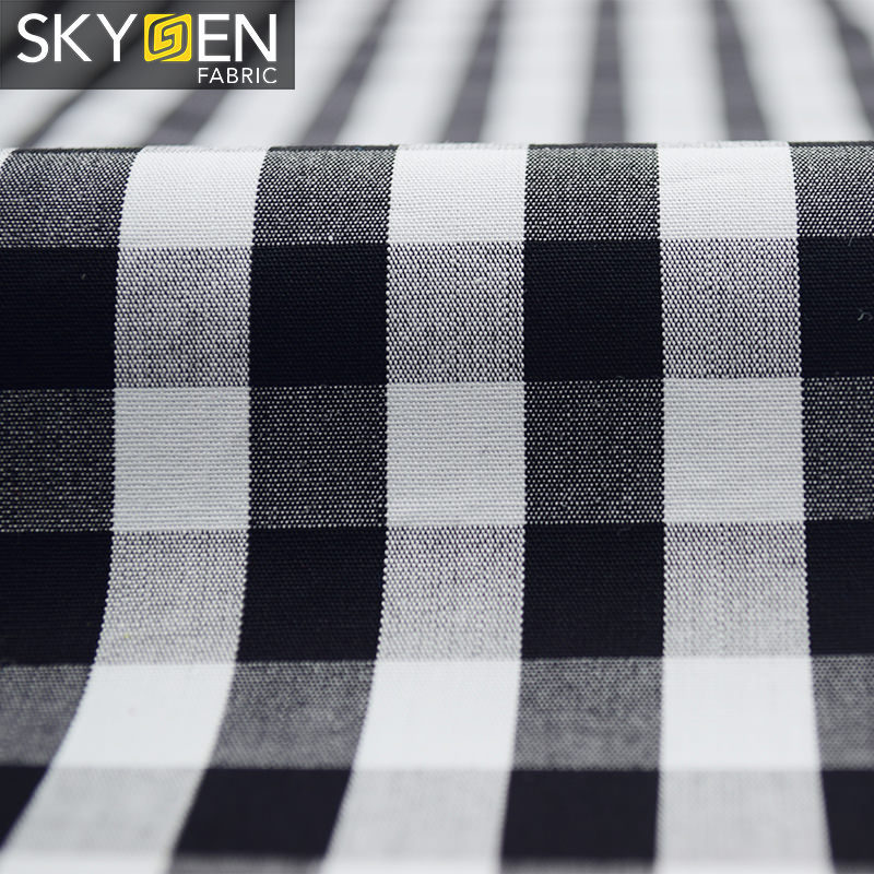 Guangzhou skygen red grey brown woven 100 cotton tartan plaid sewing shirt checked fabric