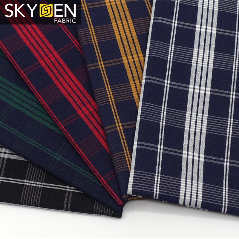 Ready stock wholesale men shirt school uniform woven cotton material gingham tartan check plaid yarn dyed fabric