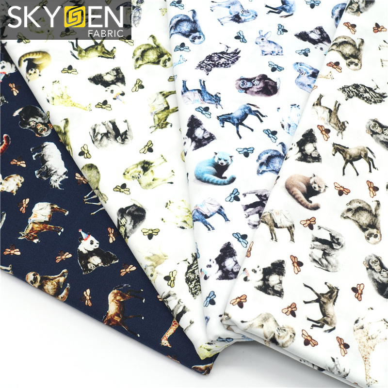 Skygen hot sale high quality wholesale new style soft sateen weave 118gsm 100% cotton digital print design stretch fabric