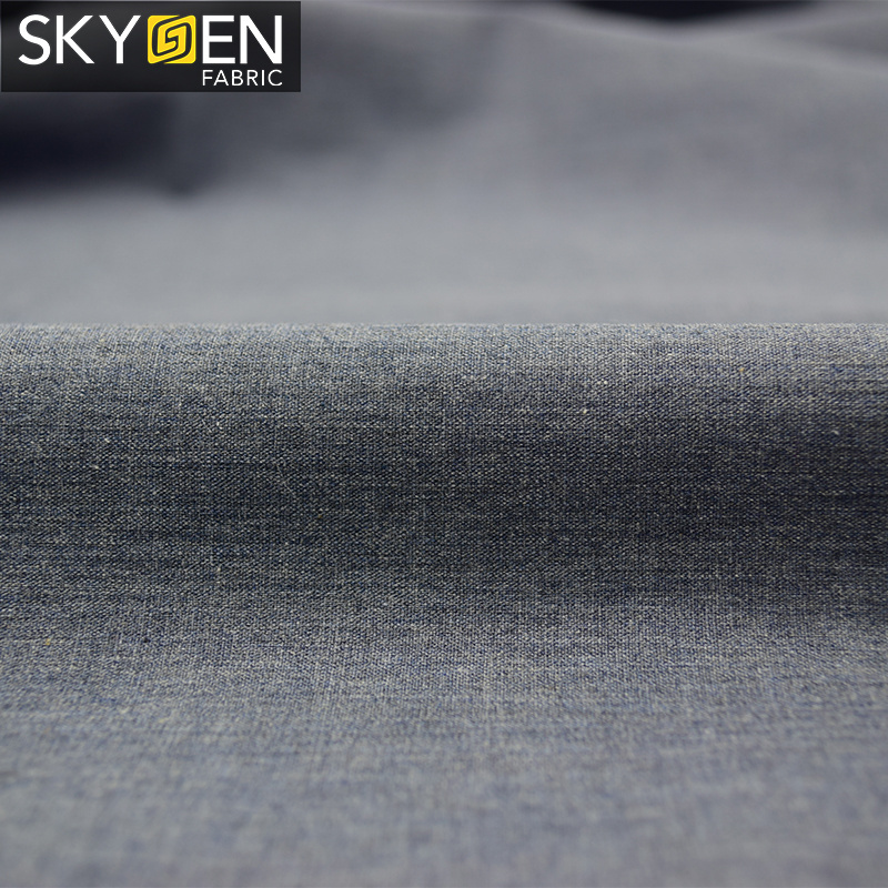 Skygen plain weave soft shirt 100% cotton yarn dyed blue grey melange color yarn shirt fabric