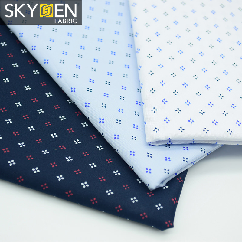 Skygen wholesale woven 100% cotton silky floral sateen micro twill fabric for mens shirt