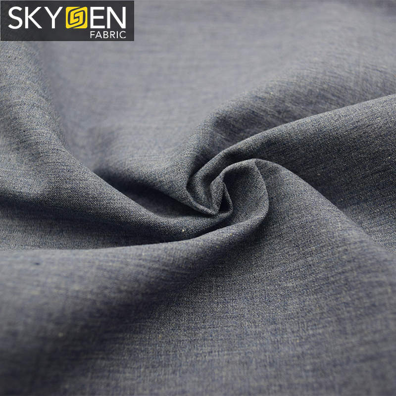 Skygen plain weave soft shirt 100% cotton yarn dyed blue grey melange color yarn shirt fabric