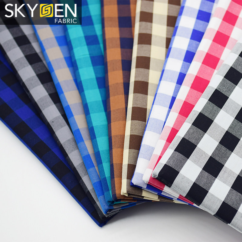 Guangzhou skygen red grey brown woven 100 cotton tartan plaid sewing shirt checked fabric