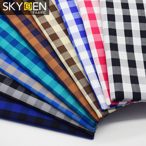 Guangzhou skygen red grey brown woven 100 cotton tartan plaid sewing shirt checked fabric