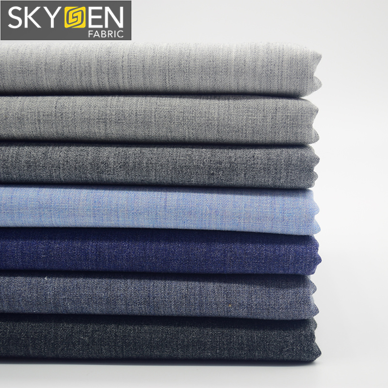 Skygen plain weave soft shirt 100% cotton yarn dyed blue grey melange color yarn shirt fabric