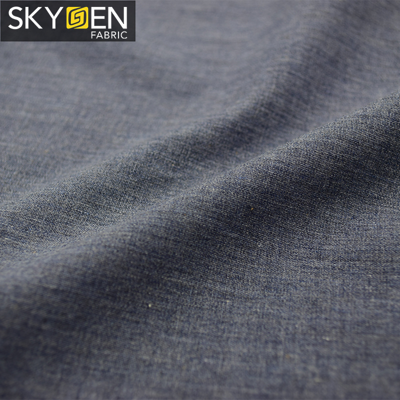 Skygen plain weave soft shirt 100% cotton yarn dyed blue grey melange color yarn shirt fabric