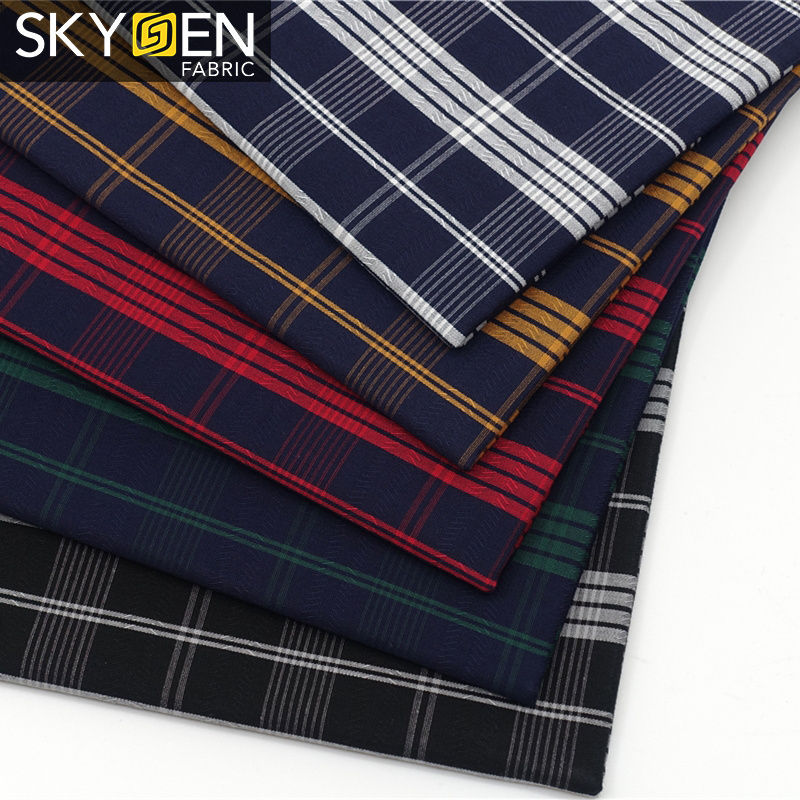 Ready stock wholesale men shirt school uniform woven cotton material gingham tartan check plaid yarn dyed fabric