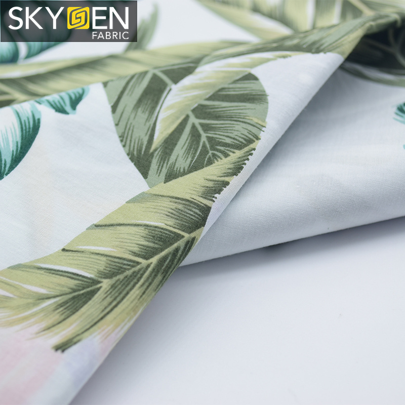 Skygen plain weave soft shirt tropical leaf flower print myanmar thai woven cotton fabric