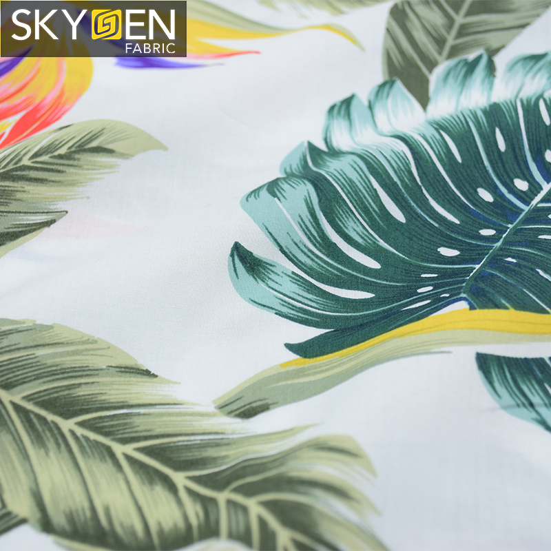 Skygen plain weave soft shirt tropical leaf flower print myanmar thai woven cotton fabric