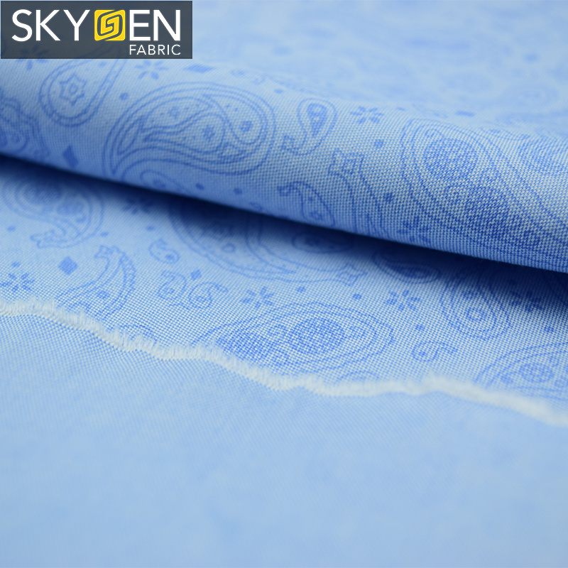 Skygen wholesale stocklot muslin printed 100% organic cotton paisley shirting fabric