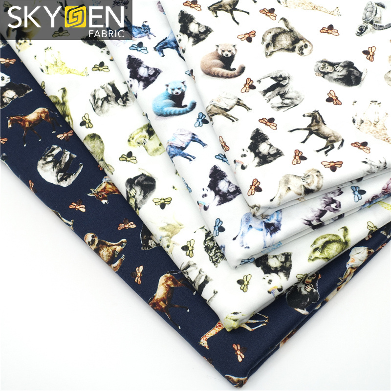 Skygen hot sale high quality wholesale new style soft sateen weave 118gsm 100% cotton digital print design stretch fabric