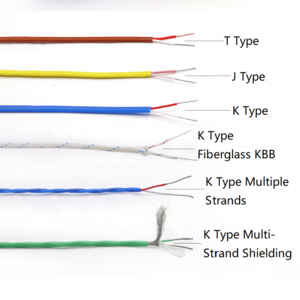 K J T Type Thermocouple Wire 2 Cores PTFE Insulator Shielded Line GlassFiber High Temperature Measuring Line Compensation Cable