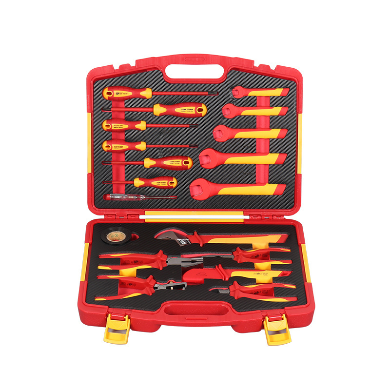 19PCS Insulated Tool Set Including VDE Insulated Screwdriver Insulated Open End Wrench And Insulated Plier In Plastic Box