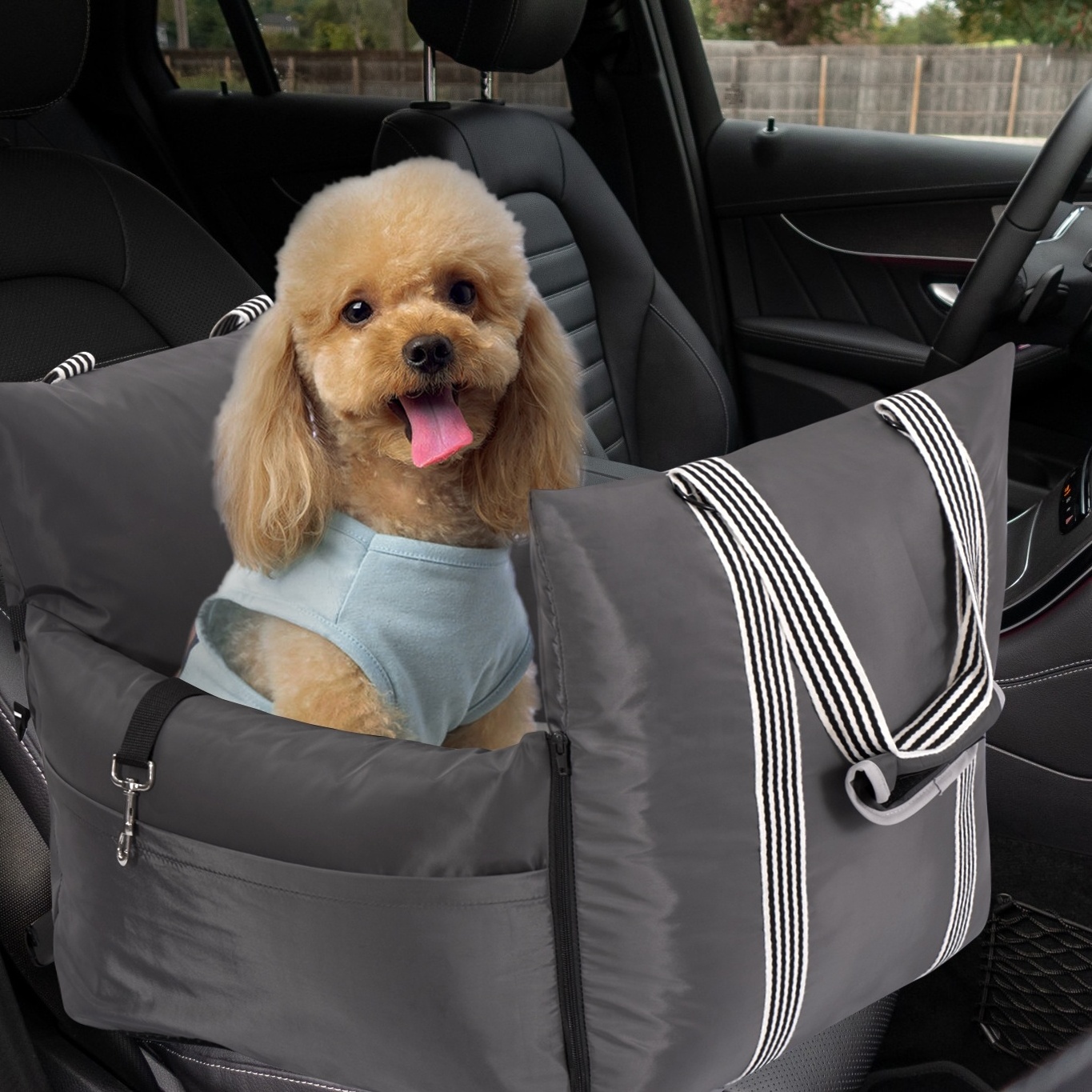 Dog Car Seat Pet Booster Seat Travel Dog Car Bed with Storage Pocket and Safety Leash, Removable cover with Customized Logo