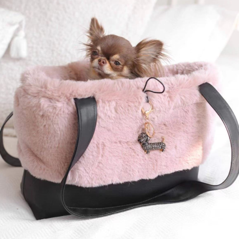 Luxury pet carrying bag customizable soft and plush tote bag travel camping bag for cats and dogs