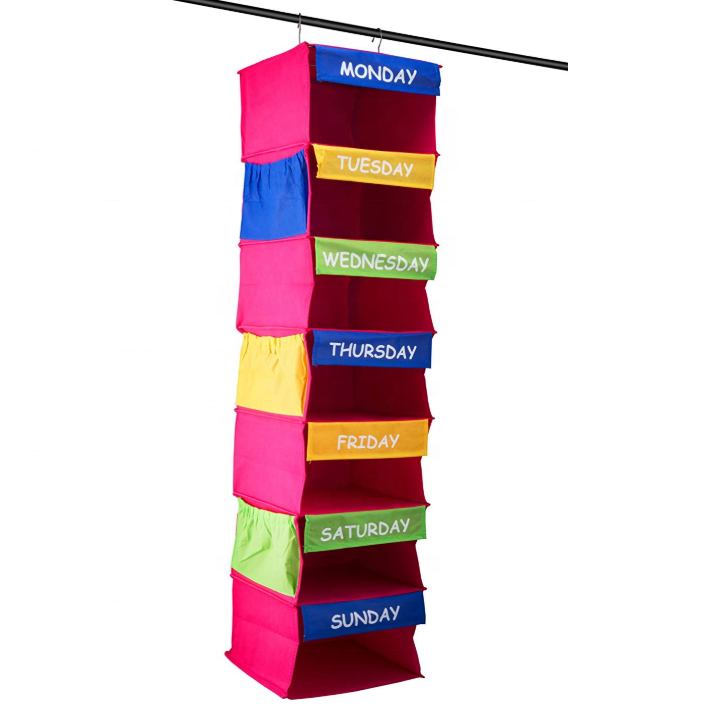 Hot Sale Hanging Kids Storage Organizer 7 Shelf Portable Closet Hanging Closet Organizer Kids room Storage bags Education Toy