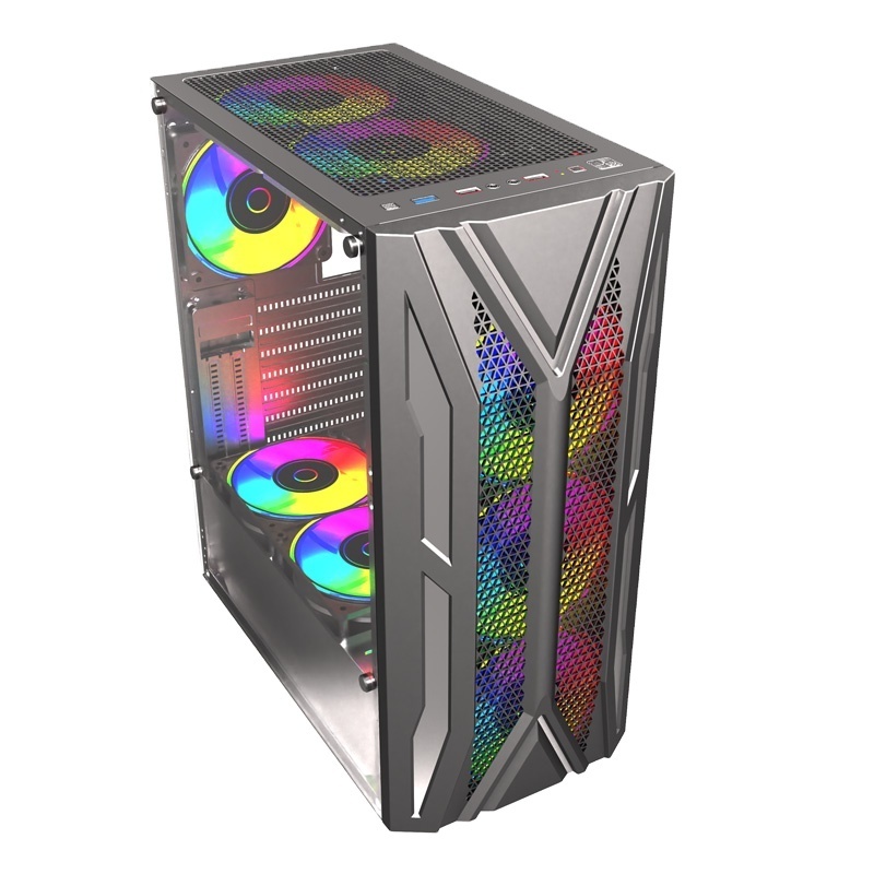 ATX Gaming Case Side Glass Panel Support ATX Motherboard, 3.0USB Mesh Front New Design ATX Gaming Case