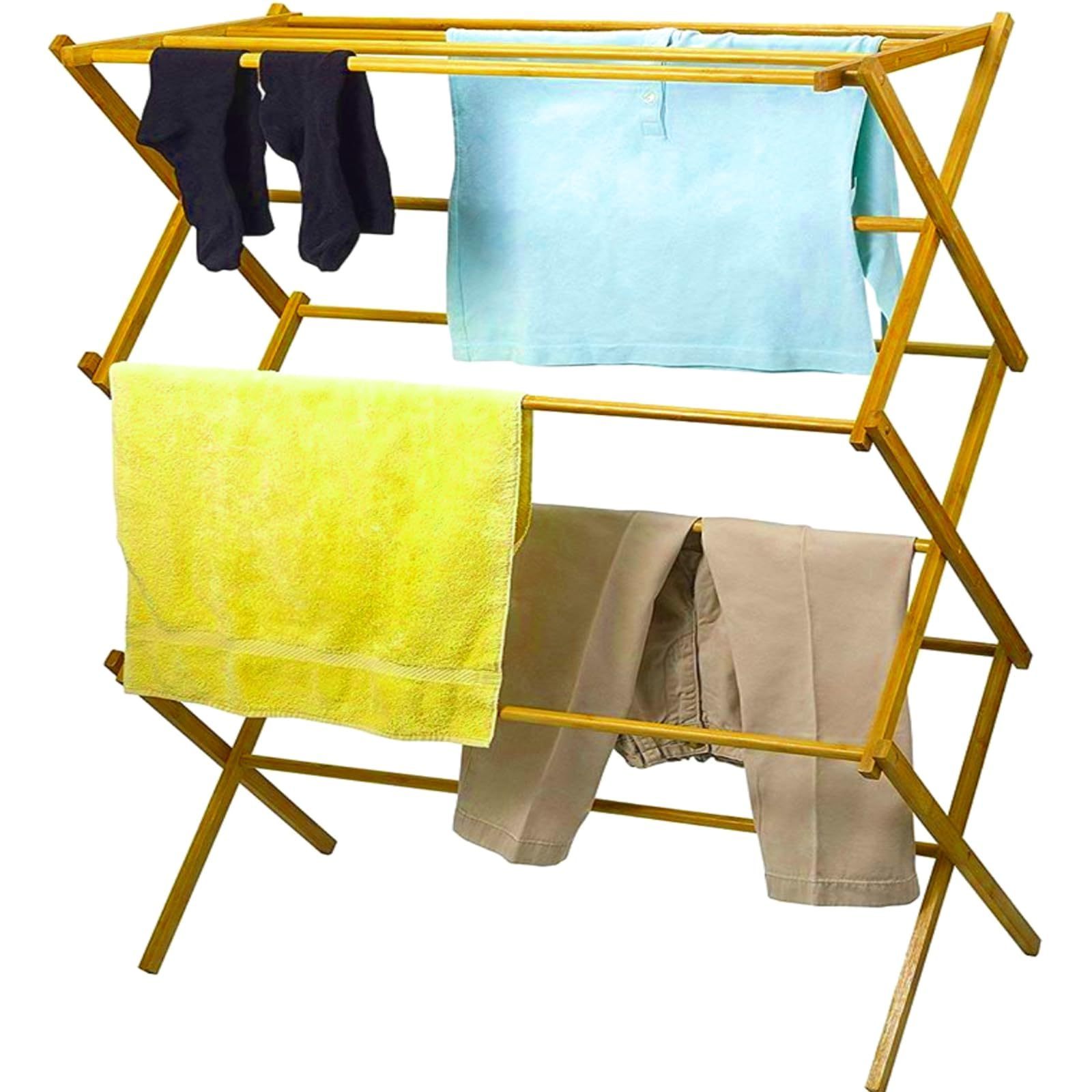 High Quality Eco-friendly 3 Tier Wooden Laundry Drying Rack Foldable Space Saving Vertical Bamboo Clothes Rack