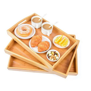 Luxury Rectangular Bamboo Wood Serving Tray Set With Handles For Serving Food