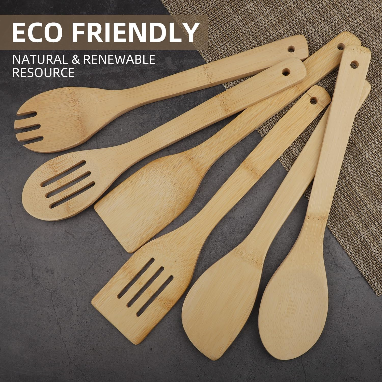 Bamboo Wooden Spoons for Cooking 6-Piece Apartment Essentials Wood Spatula Spoon Nonstick Kitchen Utensil Set Kitchenware Set