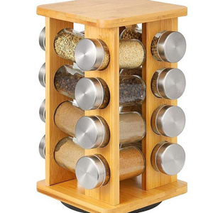 Kitchen Accessories 16 Filled Bottle Spice Rack Rotation Spice Organizer Kitchen For Countertop Rack Revolving Bamboo Spice Rack