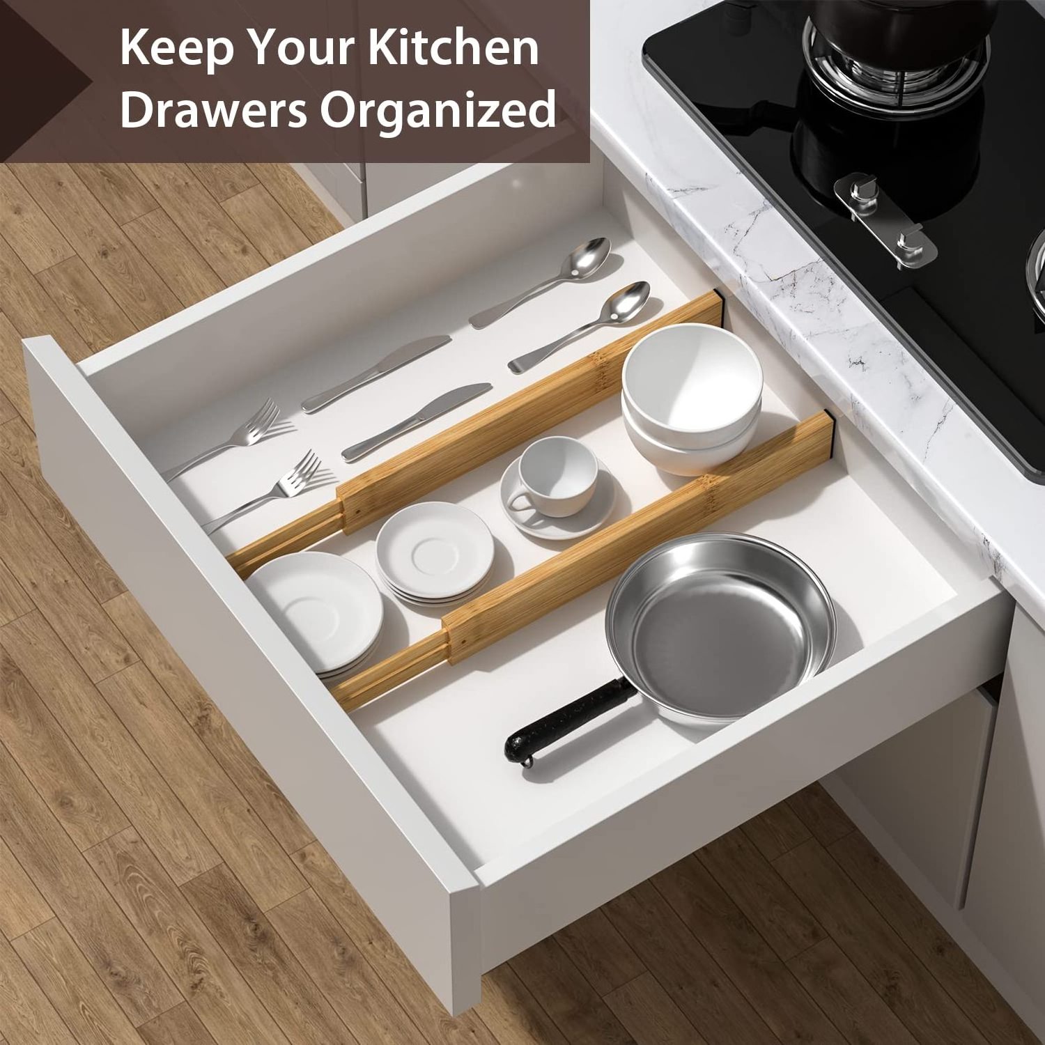 Hot Sale Kitchen Bamboo Drawer Dividers Organizers Adjustable Clothes Drawer Partition Storage