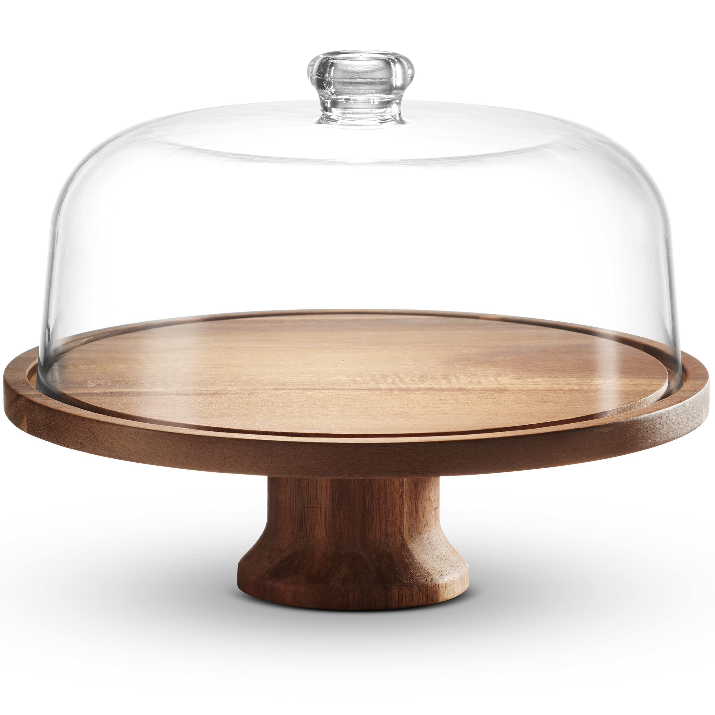 Cake Display Server Tray for Kitchen Cake Stand with Wood with Base Clear Acrylic Dome Lid Turntable Cake Stand