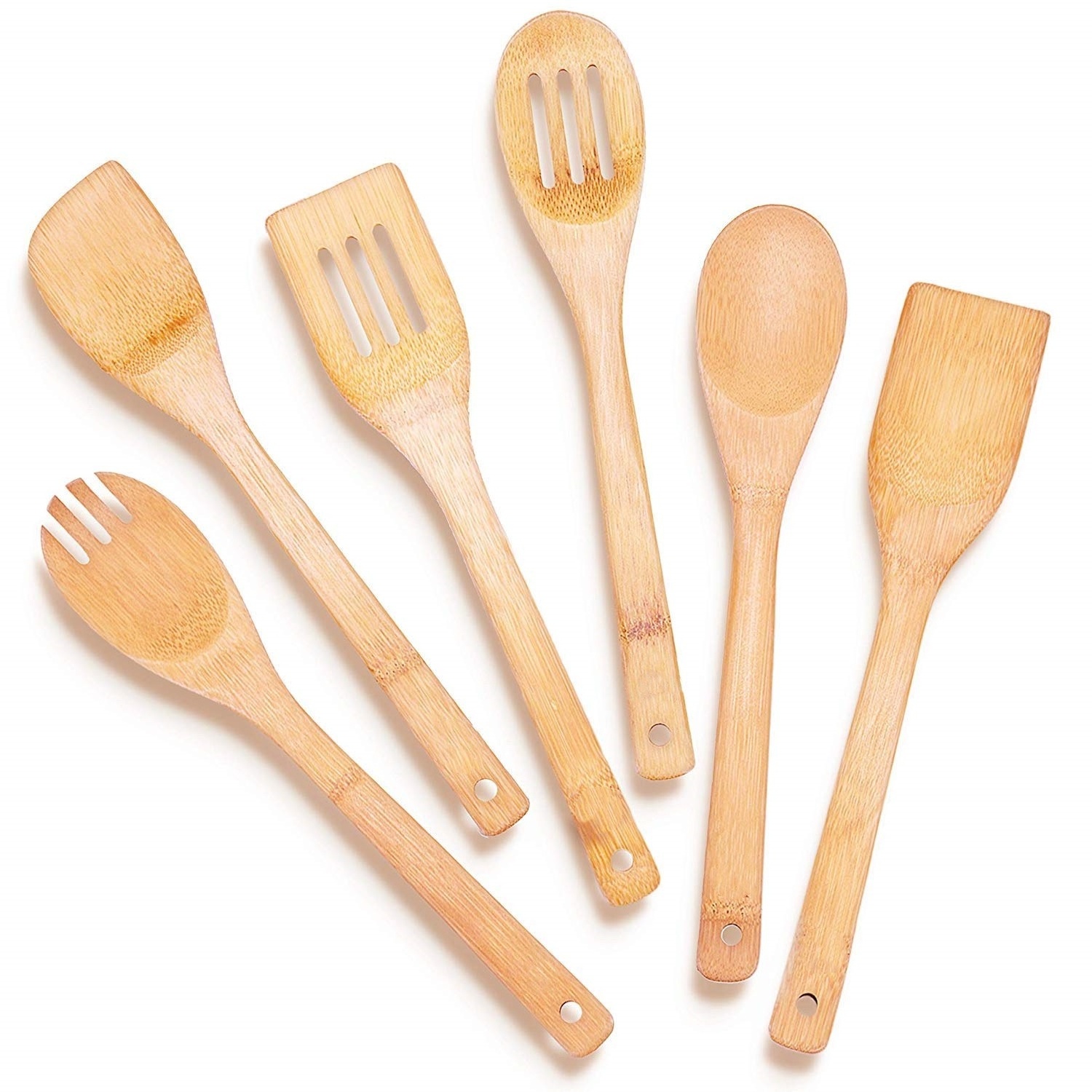 Bamboo Wooden Spoons for Cooking 6-Piece Apartment Essentials Wood Spatula Spoon Nonstick Kitchen Utensil Set Kitchenware Set