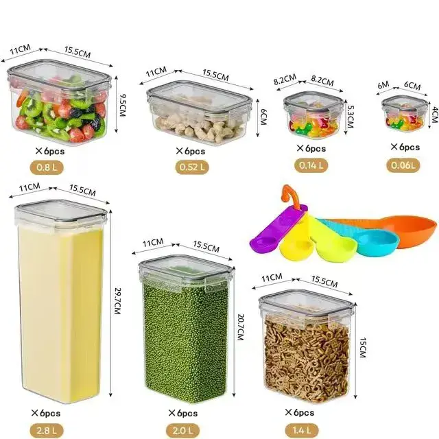 Household Storage 24/36/42 Pcs Set Bpa-Free Airtight Plastic Stackable Kitchen Organizer Cereal Dry Food Storage Bin Box