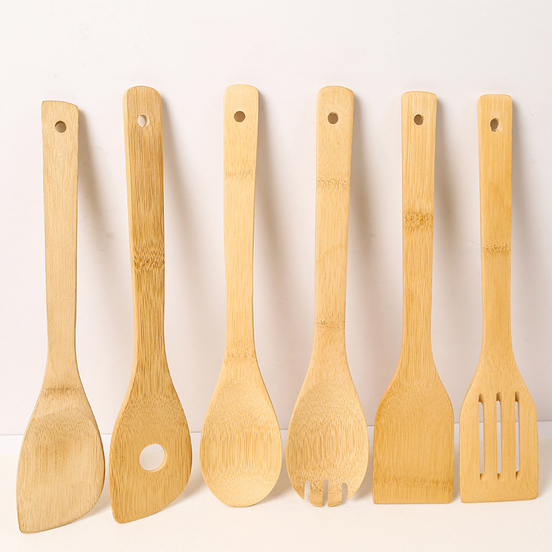 Bamboo Wooden Spoons for Cooking 6-Piece Apartment Essentials Wood Spatula Spoon Nonstick Kitchen Utensil Set Kitchenware Set