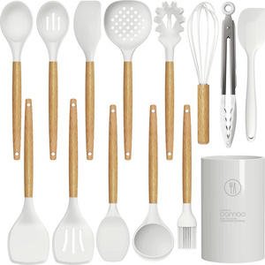 Eco friendly products 2023 Silicone Cooking Utensils Kitchen Utensil Set with Wooden Handle for Nonstick Cookware