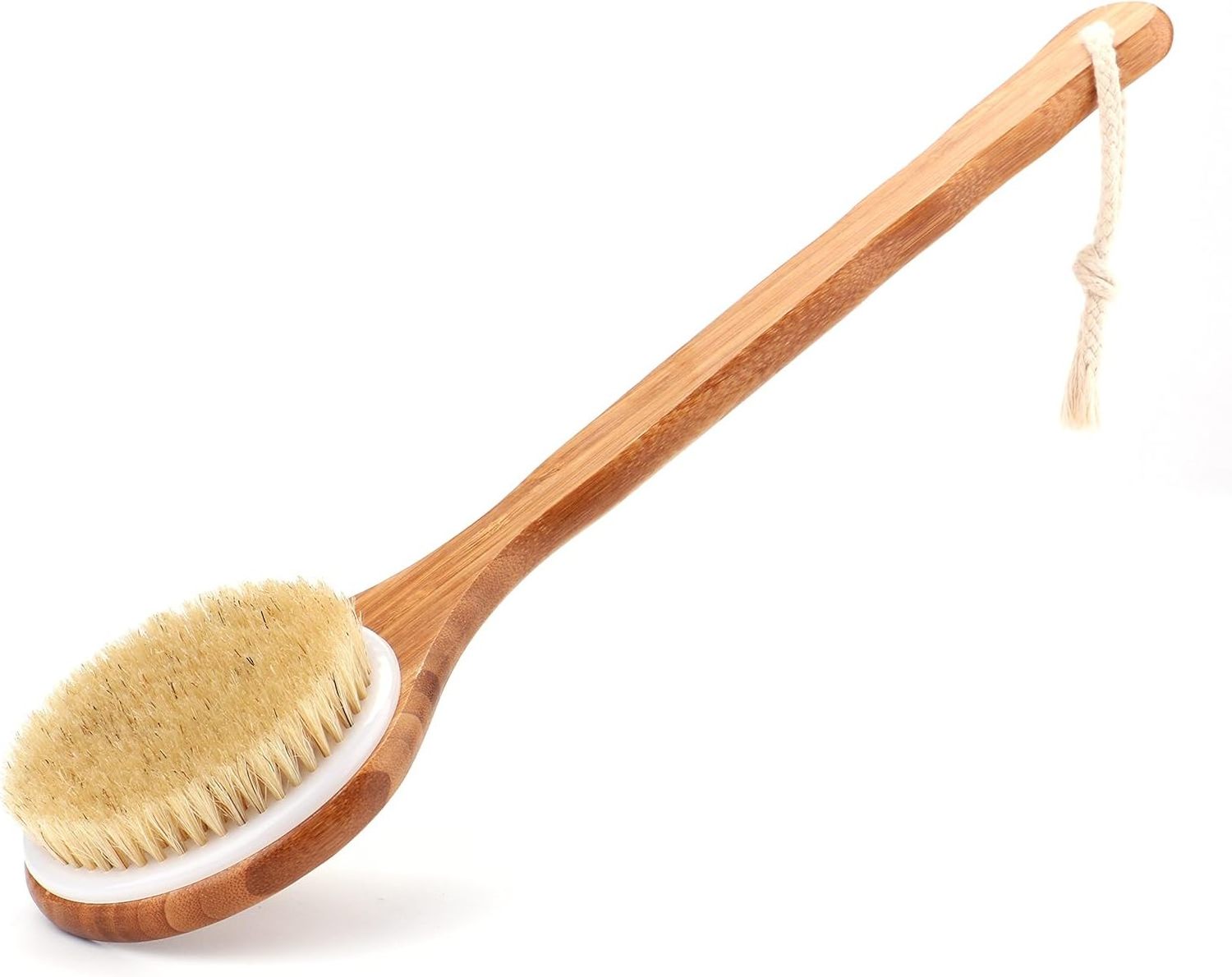 Bamboo Bath Dry Body Brush Natural Bristles Back Scrubber With Long Handle