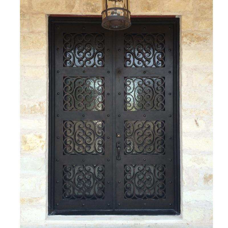 Modern Main Entre House Security Wrought Iron door Patio Double Front Wrought Iron Doors