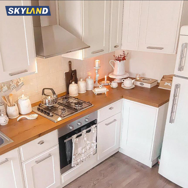 Skyland White Shaker Kitchen Cabinets Modern Mobile Home Furniture Modular Solid Wood Kitchen Cabinets