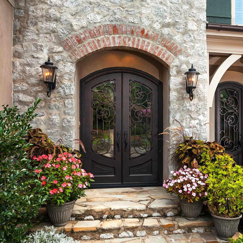 Skyland Exterior Steel French Iron Doors Main Entrance Entry Front Wrought Iron Doors