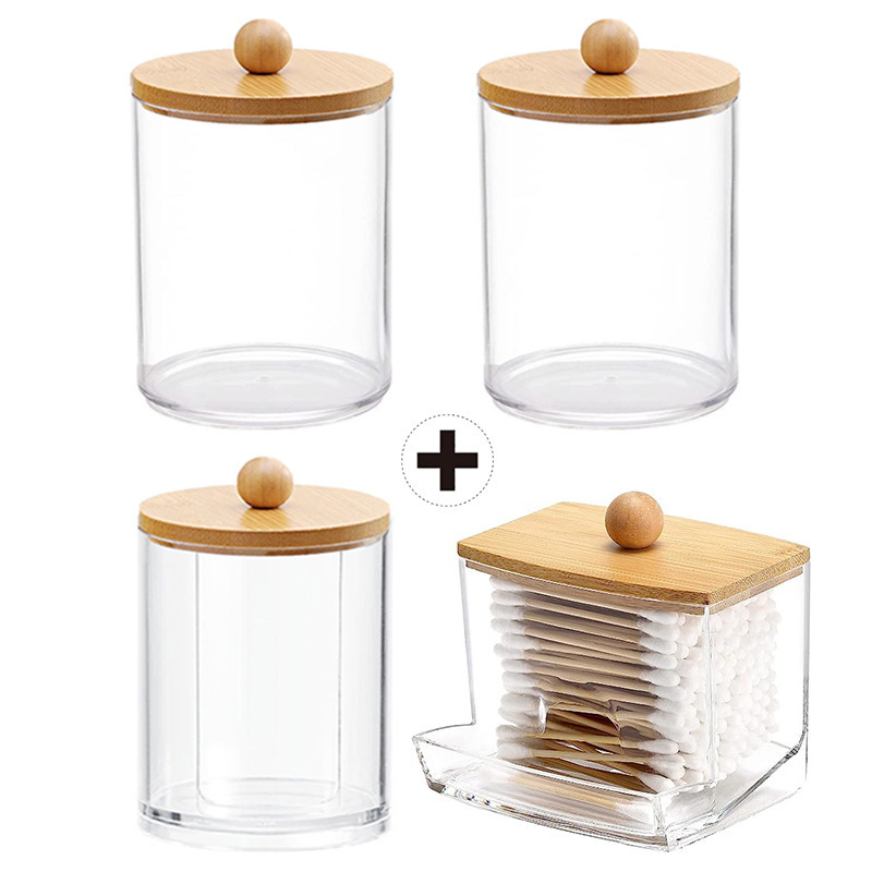 2024lid container  acrylic cotton pad swab holder apothecary jar storage holder