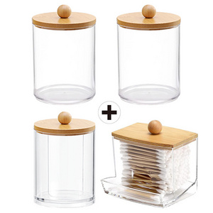 2024lid container  acrylic cotton pad swab holder apothecary jar storage holder