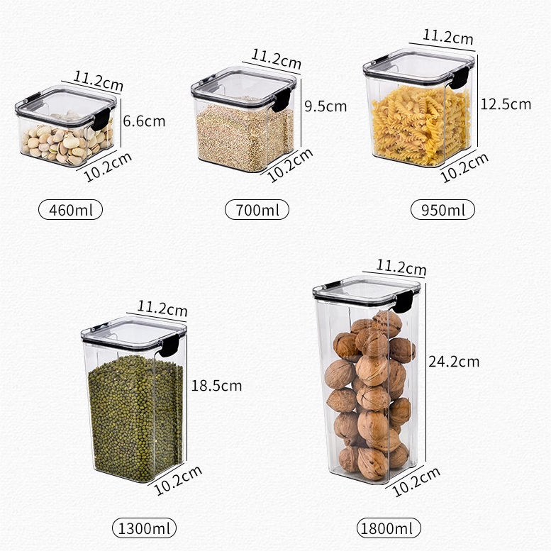 Creative House kitchen dry food nuts fruit fresh transparent 5 pieces plastic box airtight storage container set with lid