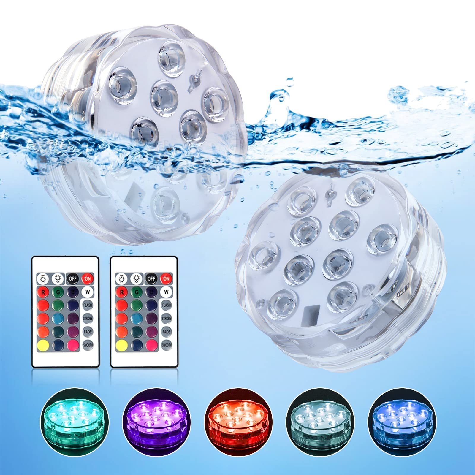 Underwater Submersible LED Lights for Bath tub Waterproof Battery Operated Remote Control Wireless LED Lights for Hot Tub,Pond,