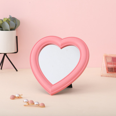 INS Heart Shaped Desktop Vanity Wall Mounted Dual Use Makeup Mirror Mini