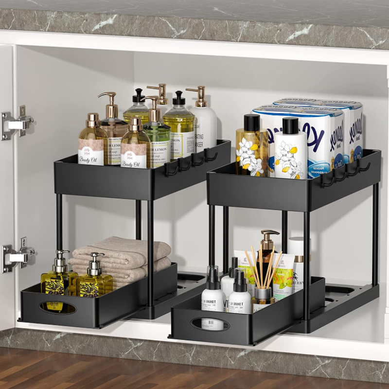 ABS 2 Tier Multi-purpose Bathroom Cabinet Organizer Sliding Cabinet Organizer Drawer, Under Sink Organizers and Storage